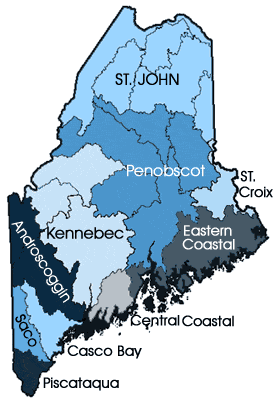 The watersheds of major Maine rivers
